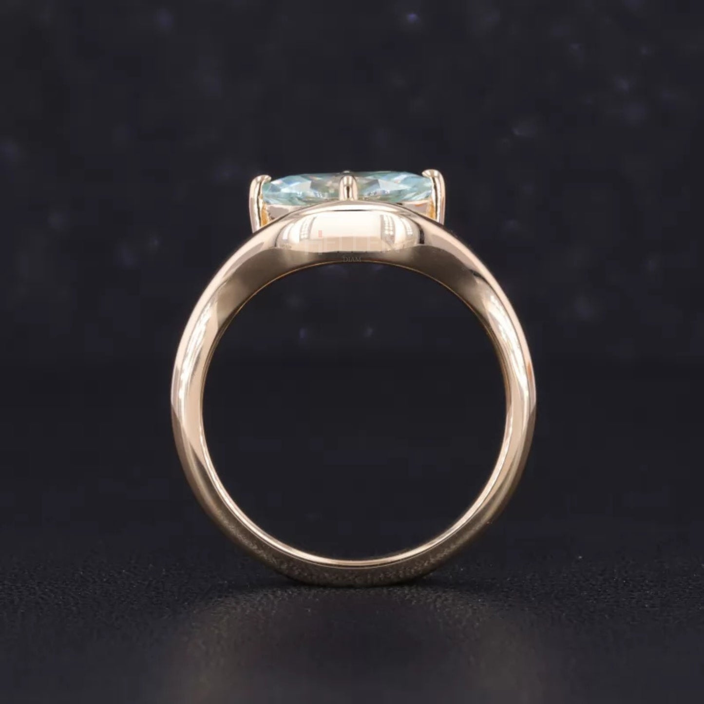 East-West Marquise Blue Green Moissanite Solitaire Proposal Ring