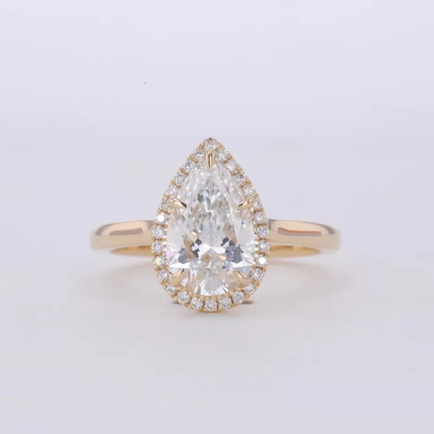 Pear Cut Halo Moissanite Engagement Ring