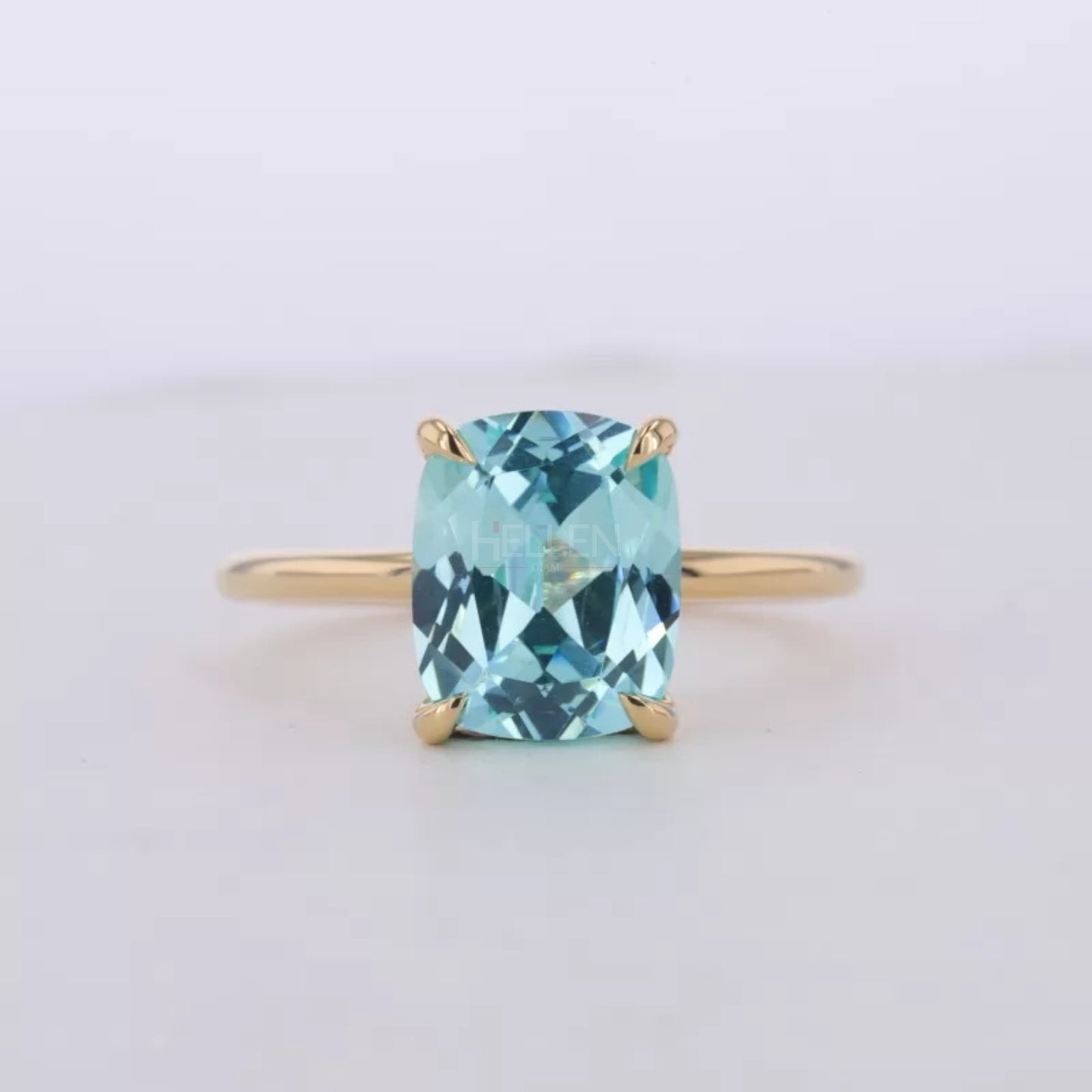 Elongated Cushion Cut Aquamarine Solitaire Engagement Ring
