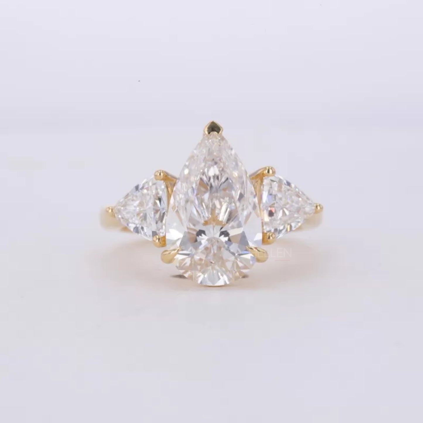 Three Stone Pear Cut Moissanite Ring Trillion Side Stone