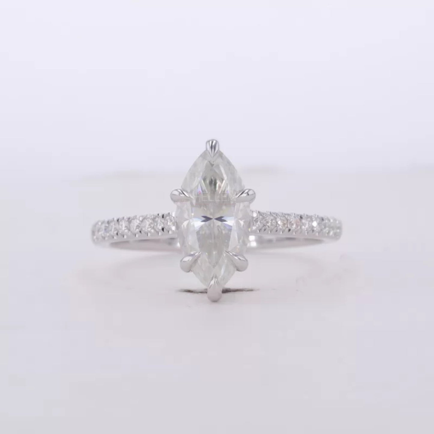 Marquis Cut Moissanite Solitaire with Claws Prong Pave Ring