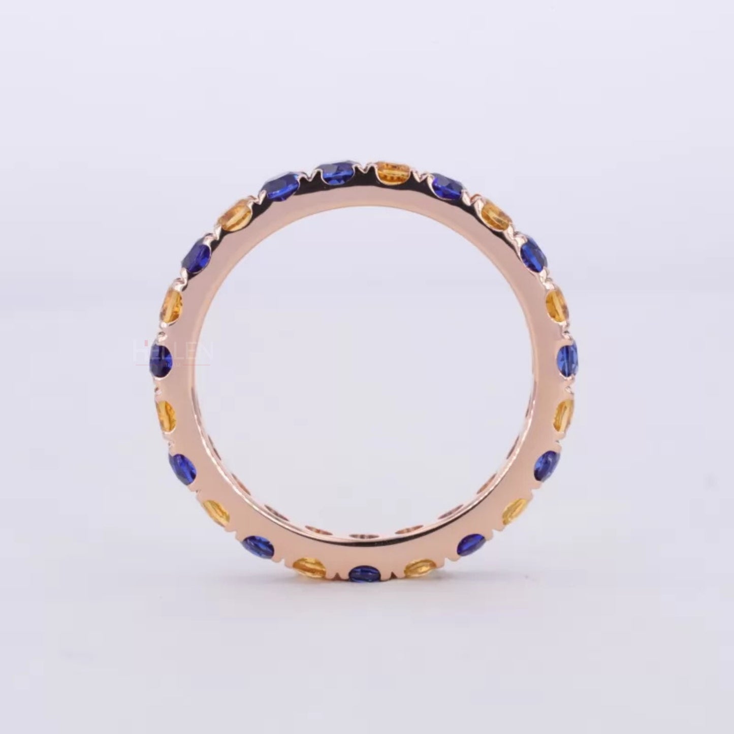 Blue And Yellow Sapphire Round Cut Full Eternity Wedding Band