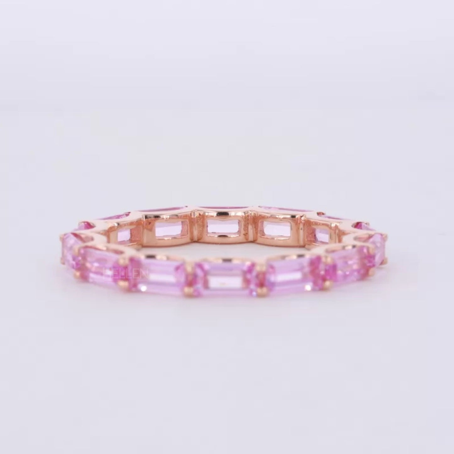 Baguette Shaped Pink Sapphire Gemstone East to West Eternity Band