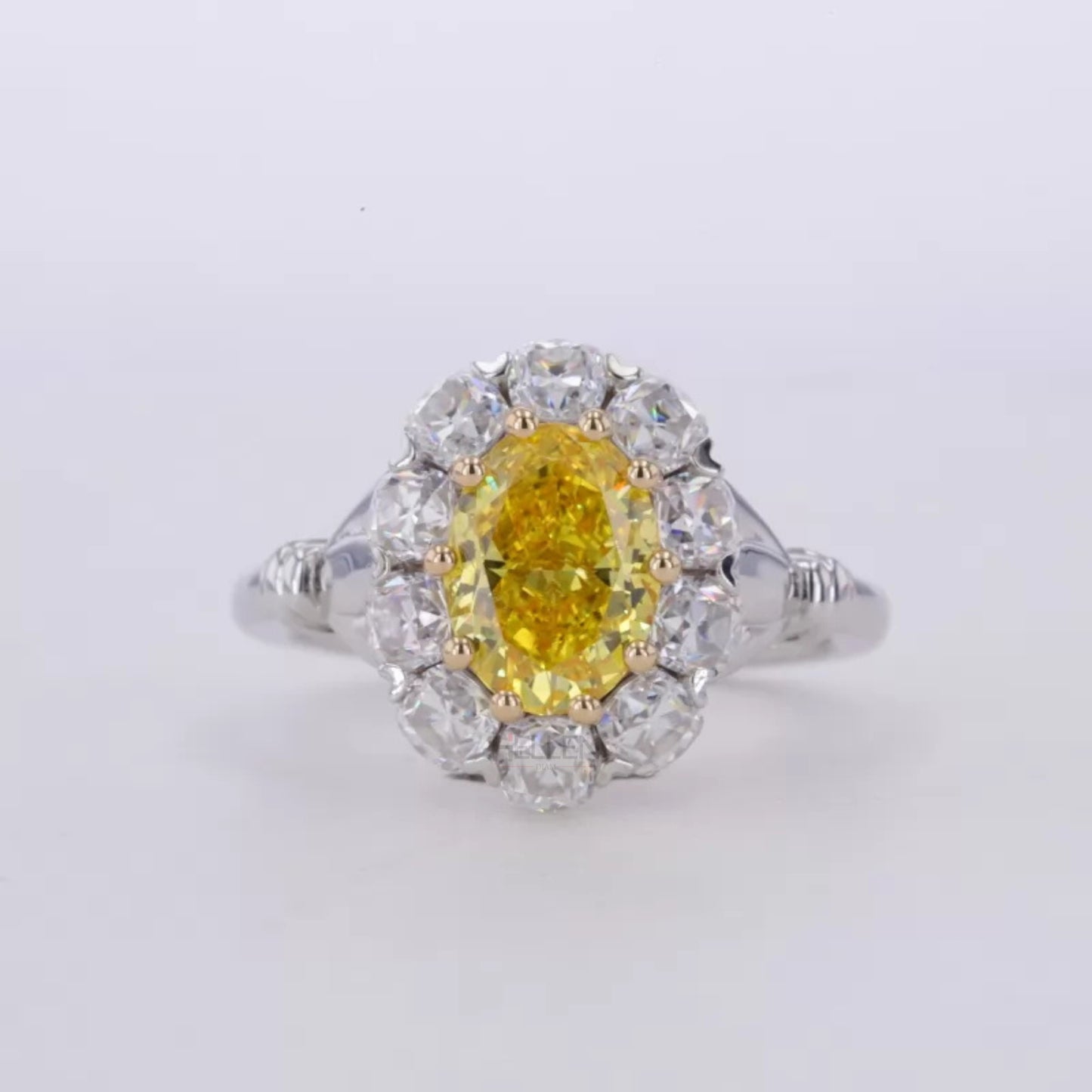 Halo Ring with Yellow Sapphire & Moissanite – Sterling Silver