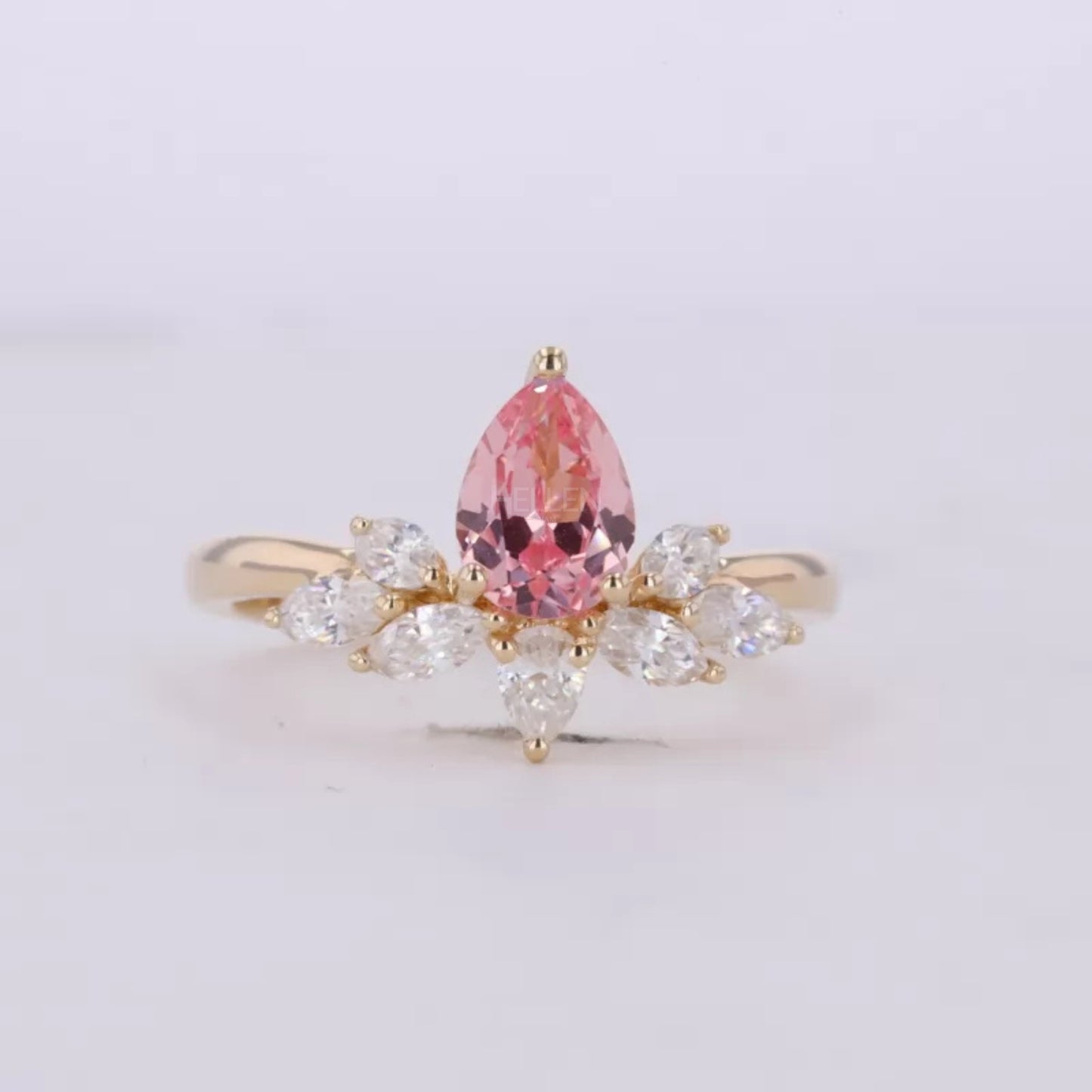Pink Sapphire Pear Cut Gemstone & Moissanite Flower Proposal Ring
