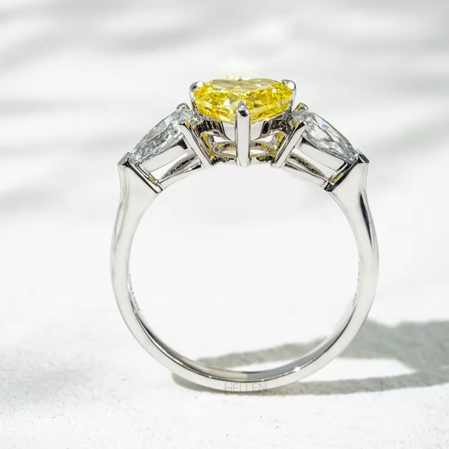 Yellow Sapphire Heart & Pear Cut Moissanite 3 Stone Engagement Ring