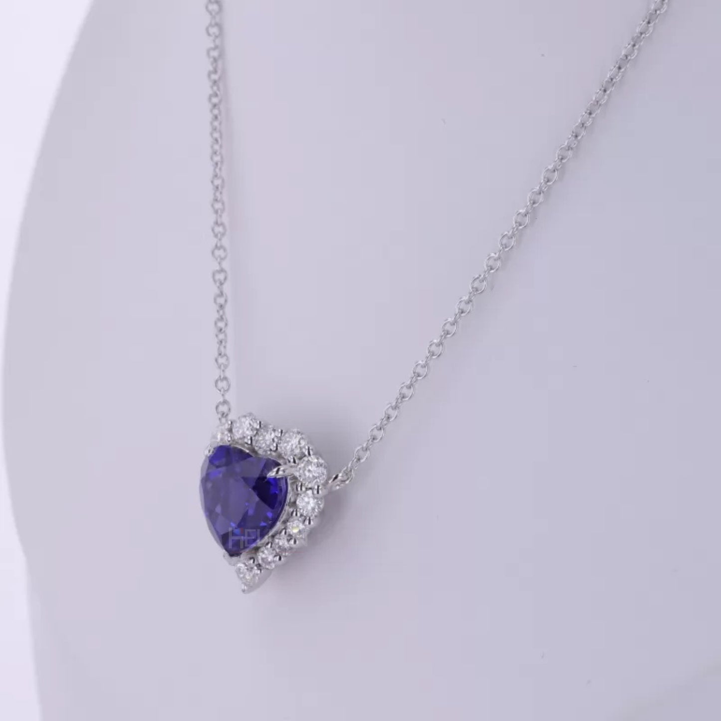 Heart Blue Sapphire Gemstone with Halo Moissanite Necklace