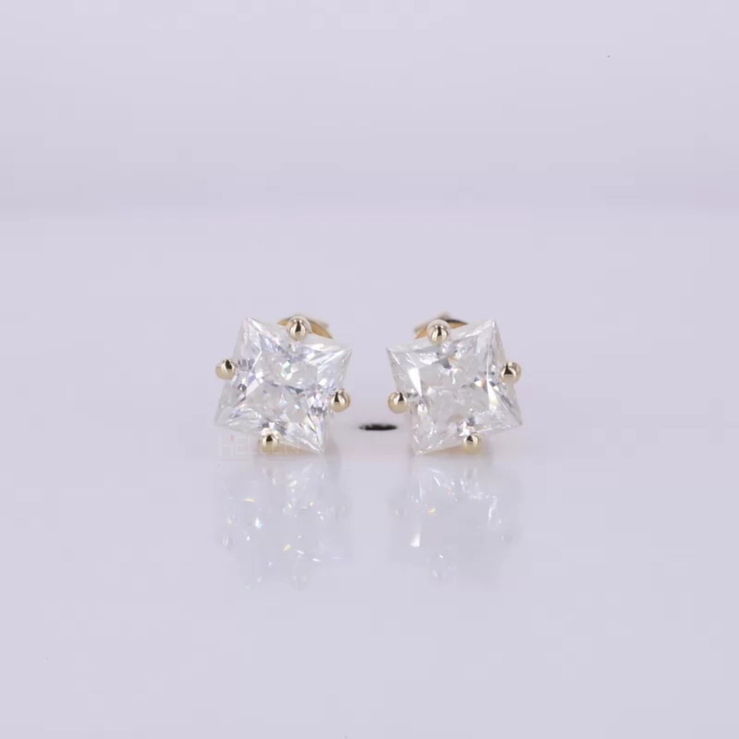Princess Cut Solitaire Unique setting Moissanite Studs
