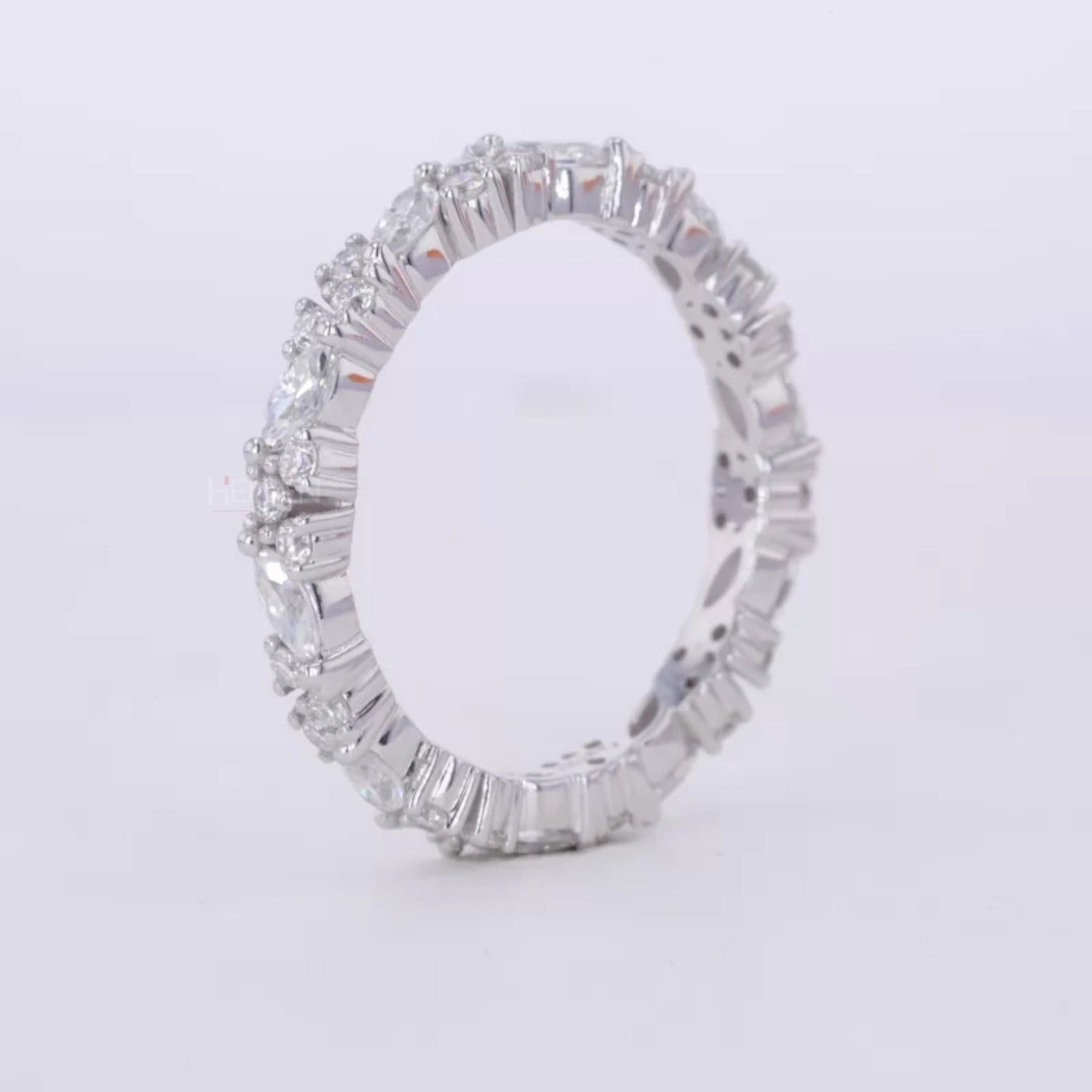 Marquise & Round Moissanite Eternity Wedding Band – 925 Silver
