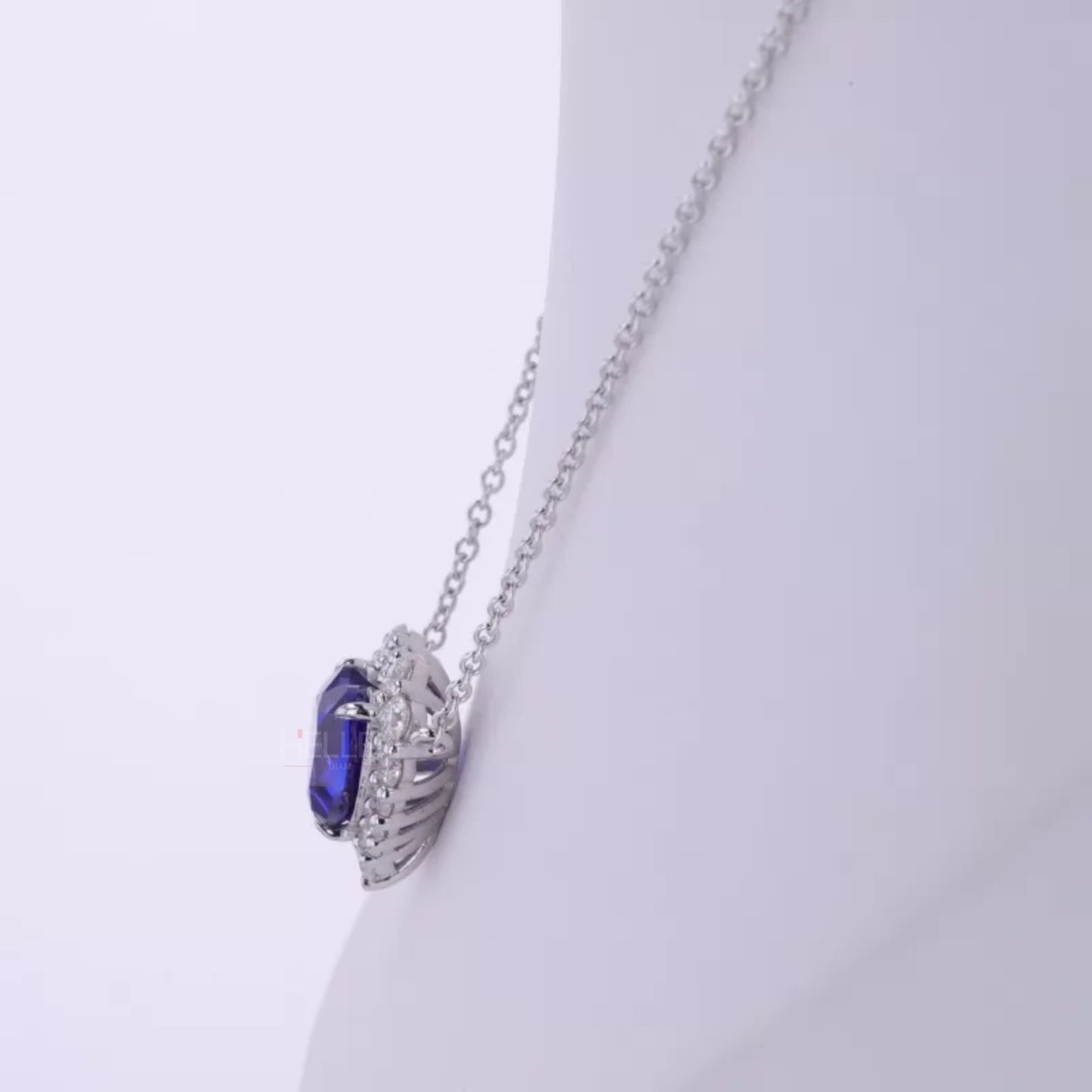 Heart Blue Sapphire Gemstone with Halo Moissanite Necklace