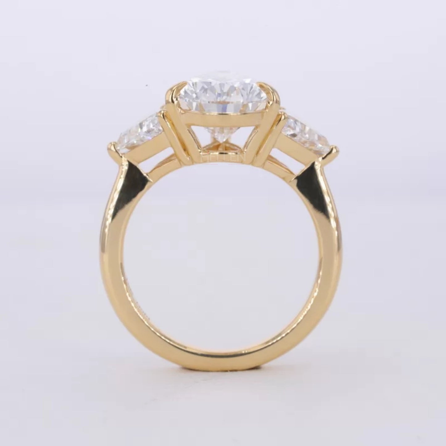 Three Stone Pear Cut Moissanite Ring Trillion Side Stone