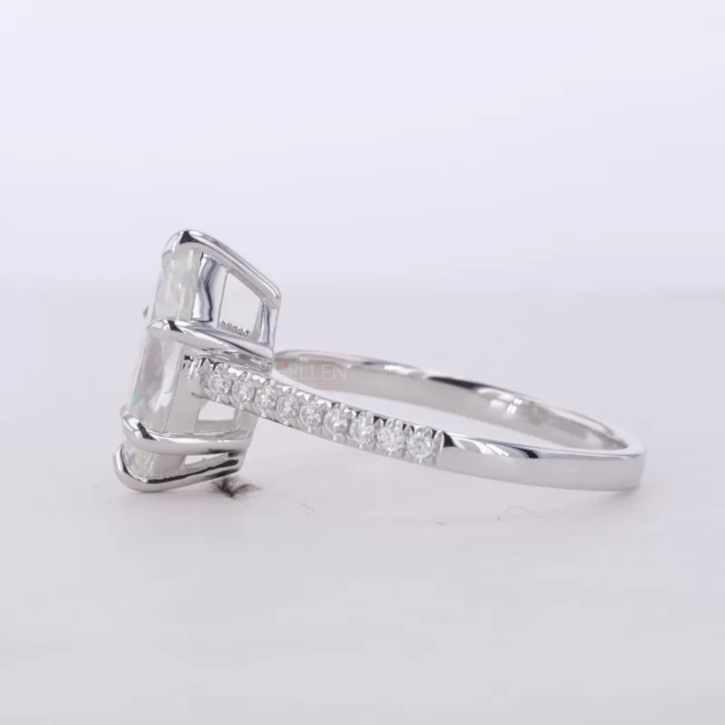 Marquis Cut Moissanite Solitaire with Claws Prong Pave Ring