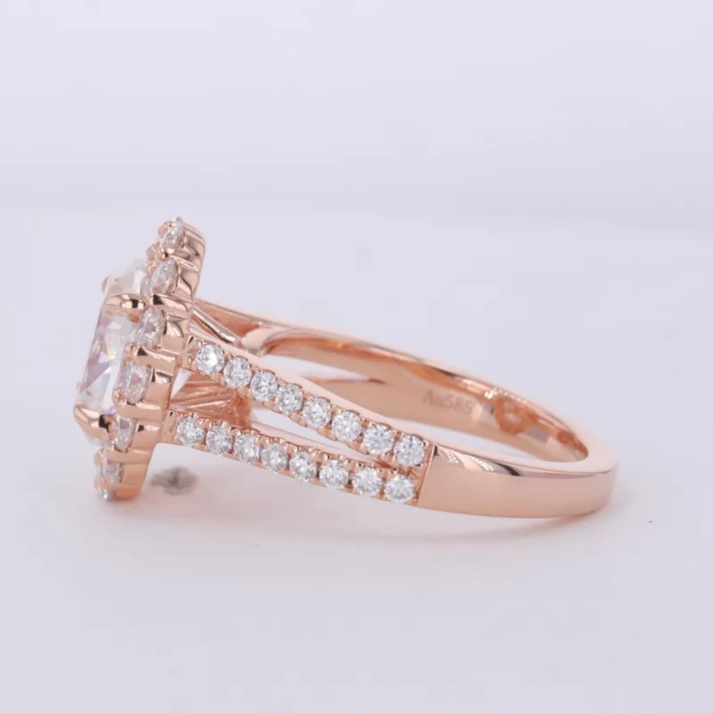 Oval Cut Halo Split Shank Moissanite Engagement Ring