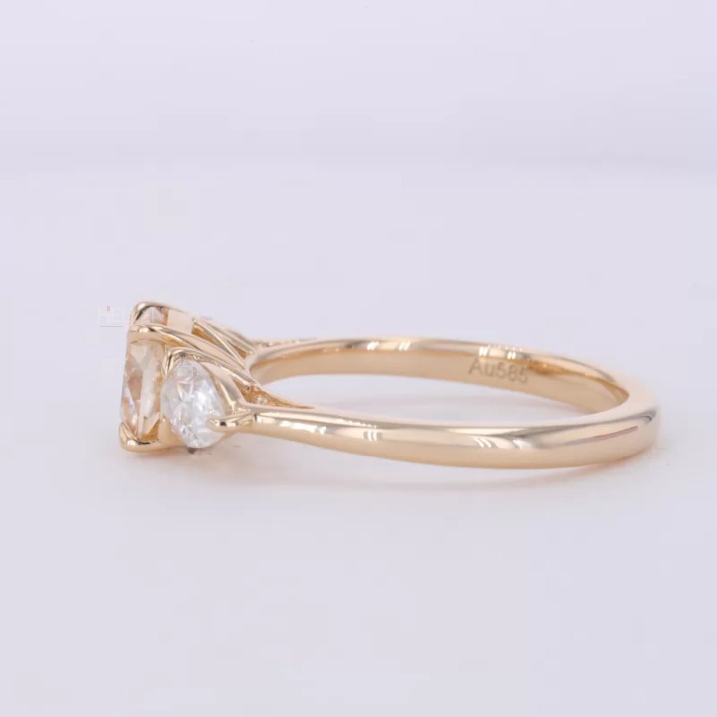 Centre Cushion And Pear Side Moissanite 3 Stone Ring