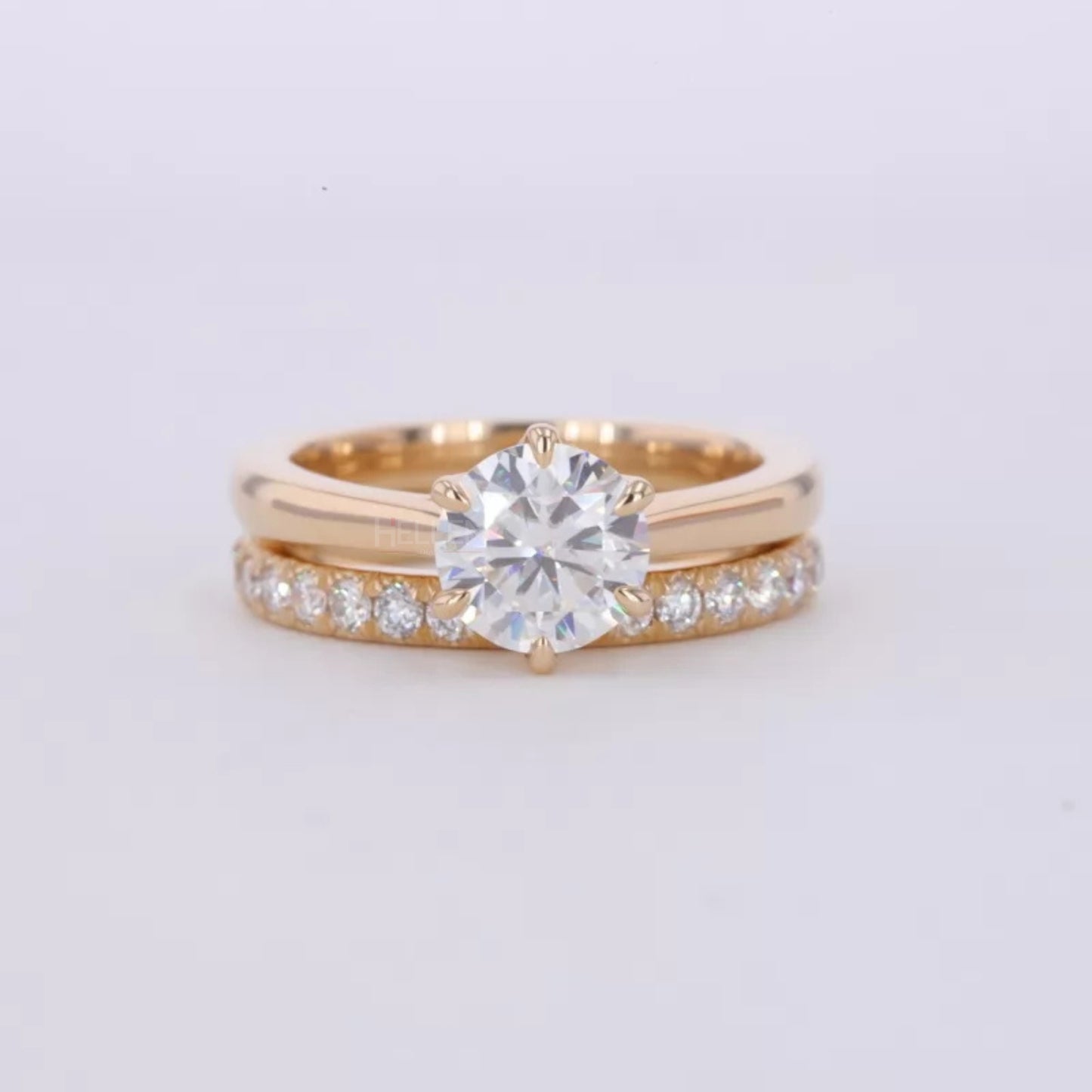 Round Solitaire Ring with Stackable Half-Round Eternity Band