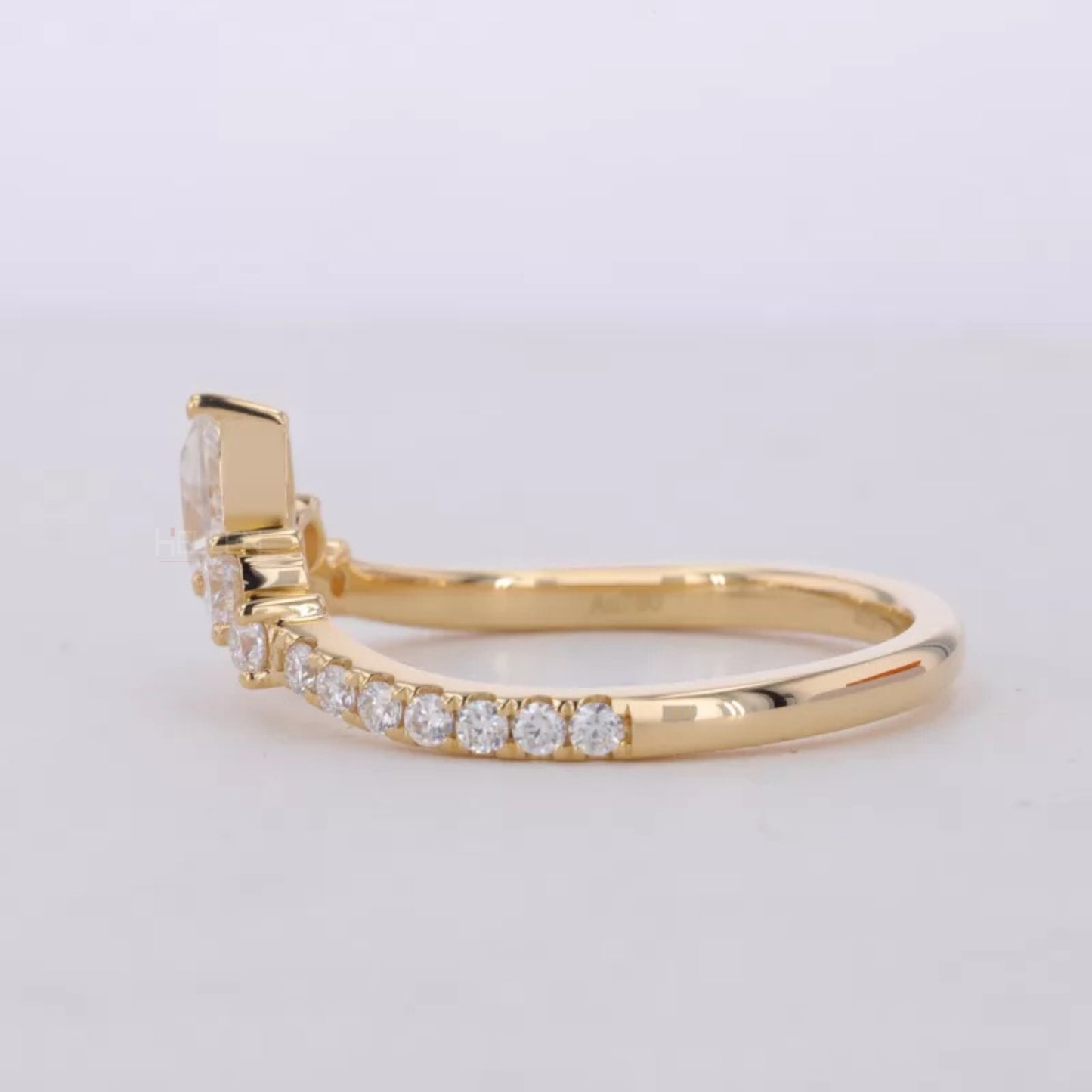 Round And Pear Cut V Curved Moissanite Wedding Band