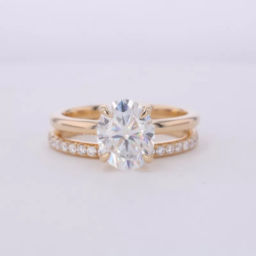 Oval Solitaire Ring with Stackable Half-Round Eternity Band