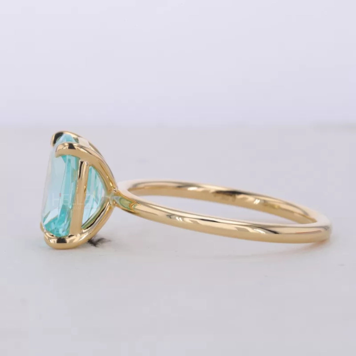 Elongated Cushion Cut Aquamarine Solitaire Engagement Ring