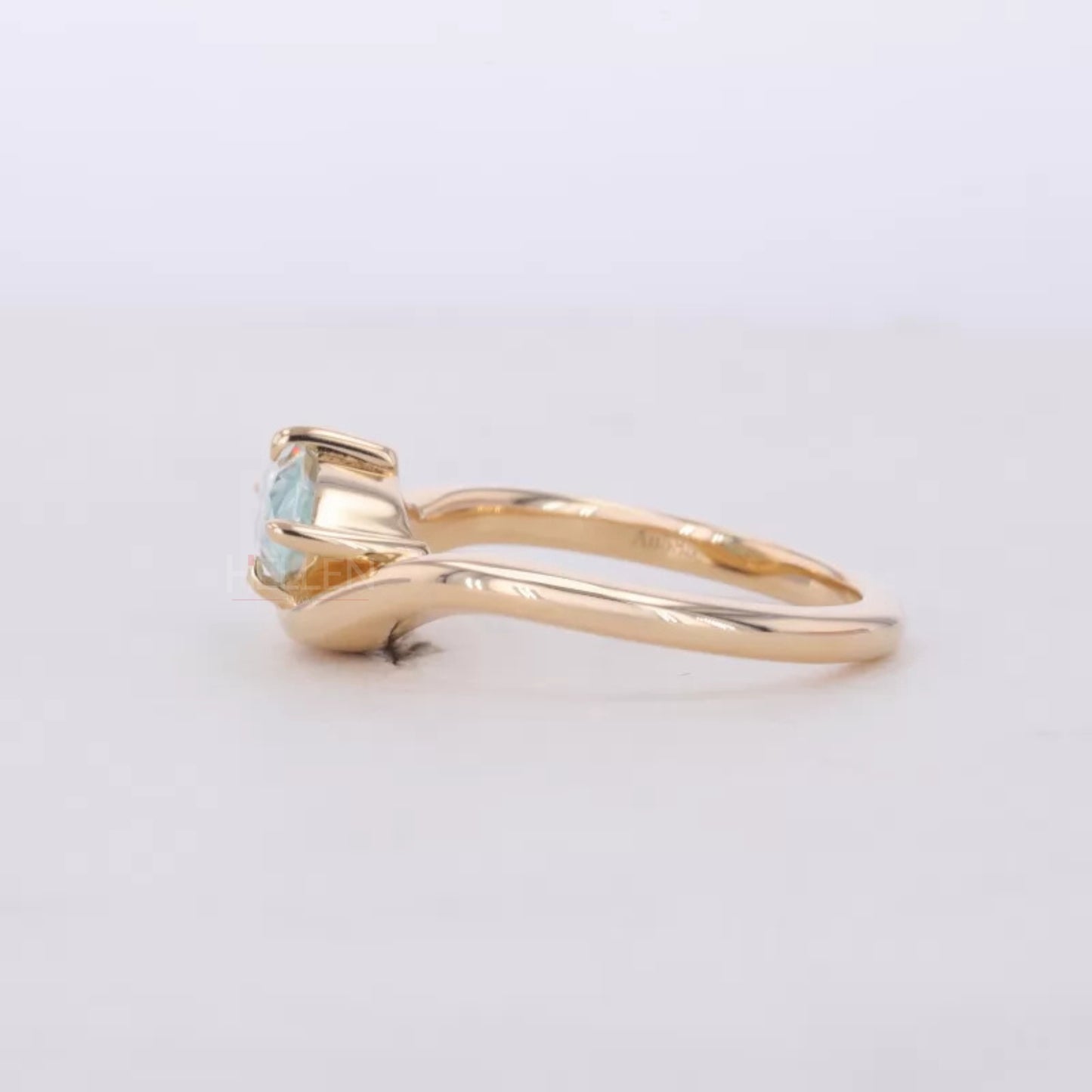 East-West Marquise Blue Green Moissanite Solitaire Proposal Ring