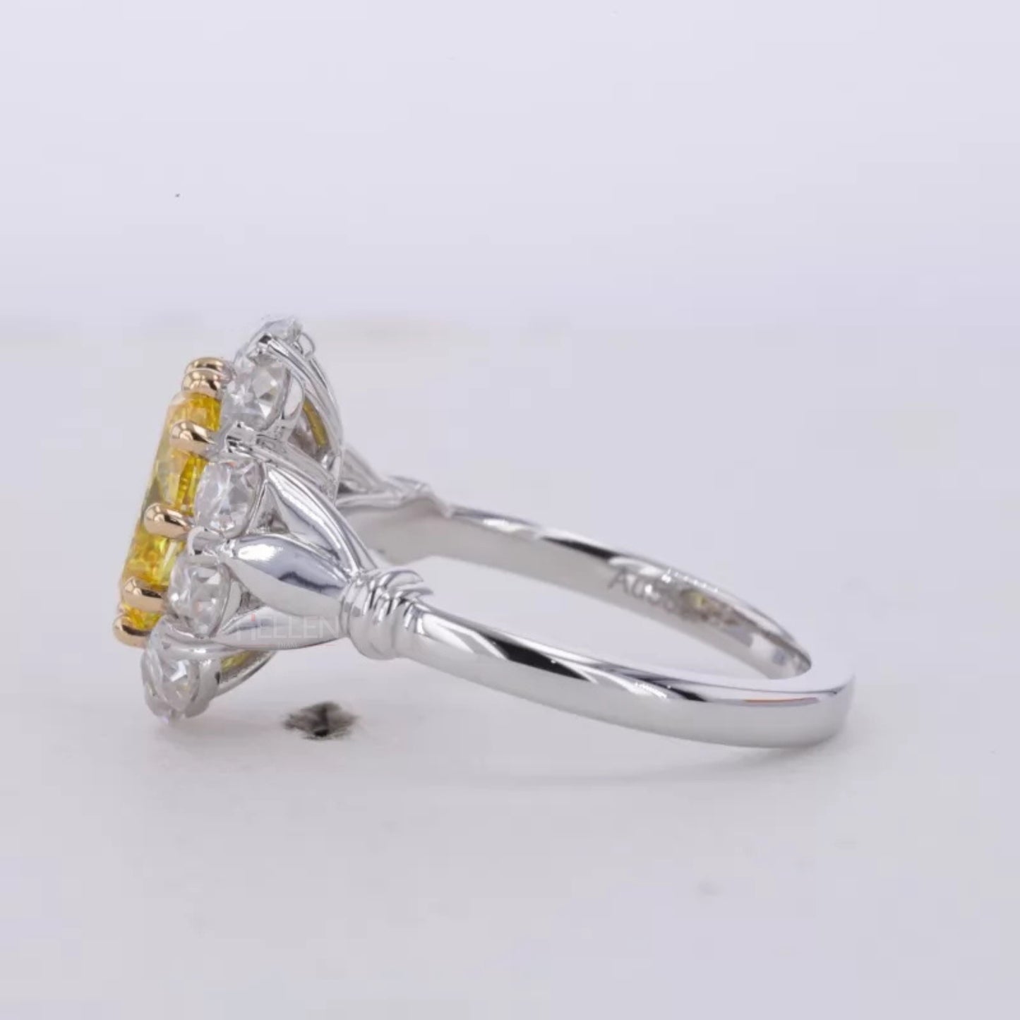 Halo Ring with Yellow Sapphire & Moissanite – Sterling Silver