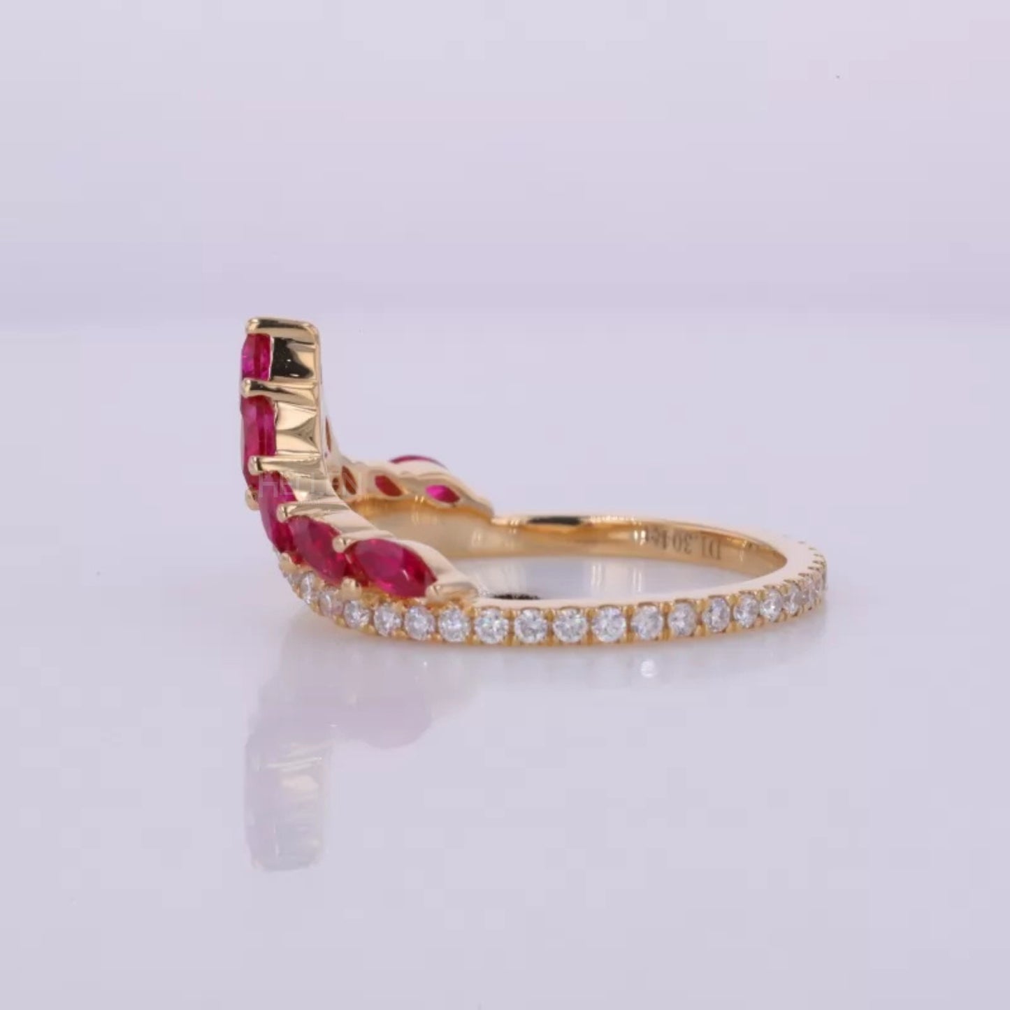 Red/Ruby Gemstone and Moissanite V-Shaped Ring – Eye-Catching
