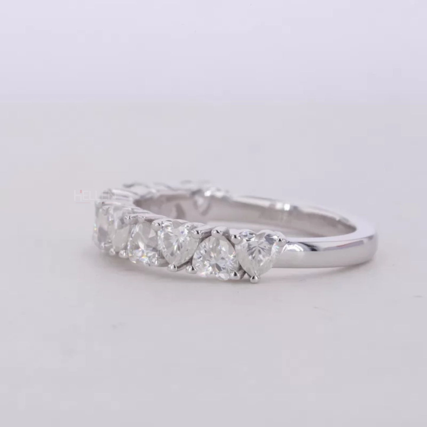Heart Cut Moissanite Half Studded Anniversary Ring