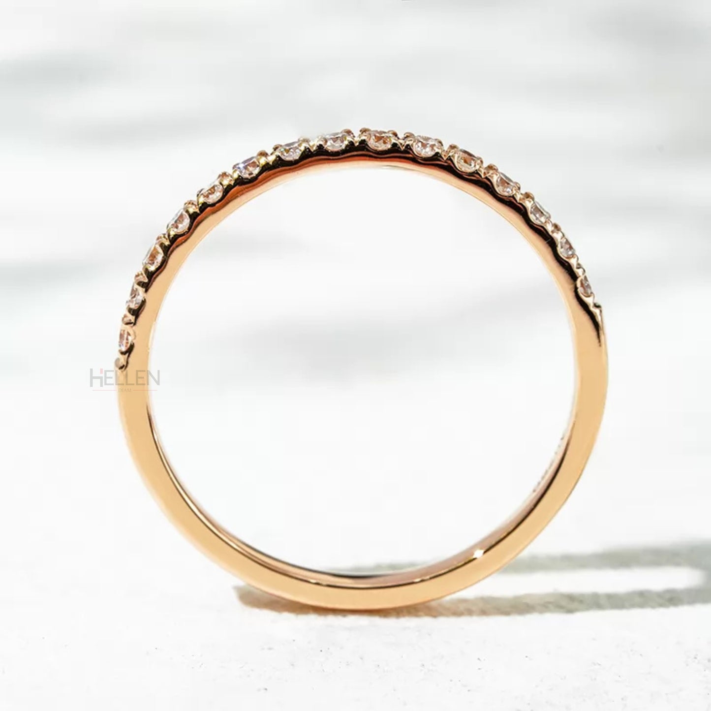 Round Cut Micro Pave Half Eternity Wedding Ring