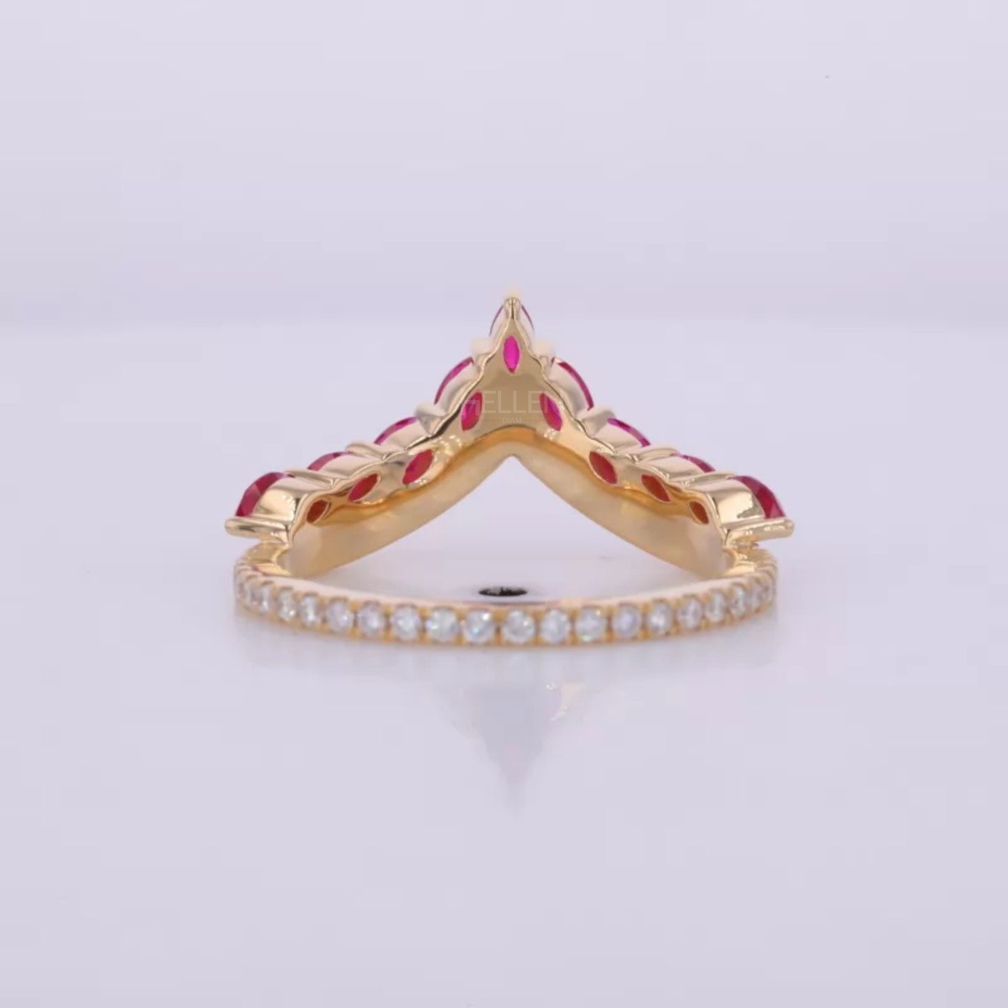 Red/Ruby Gemstone and Moissanite V-Shaped Ring – Eye-Catching