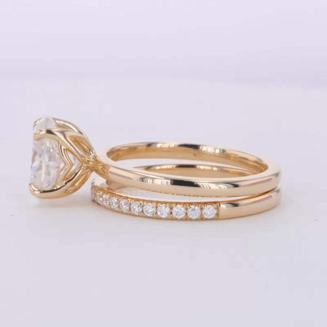 Oval Solitaire Ring with Stackable Half-Round Eternity Band