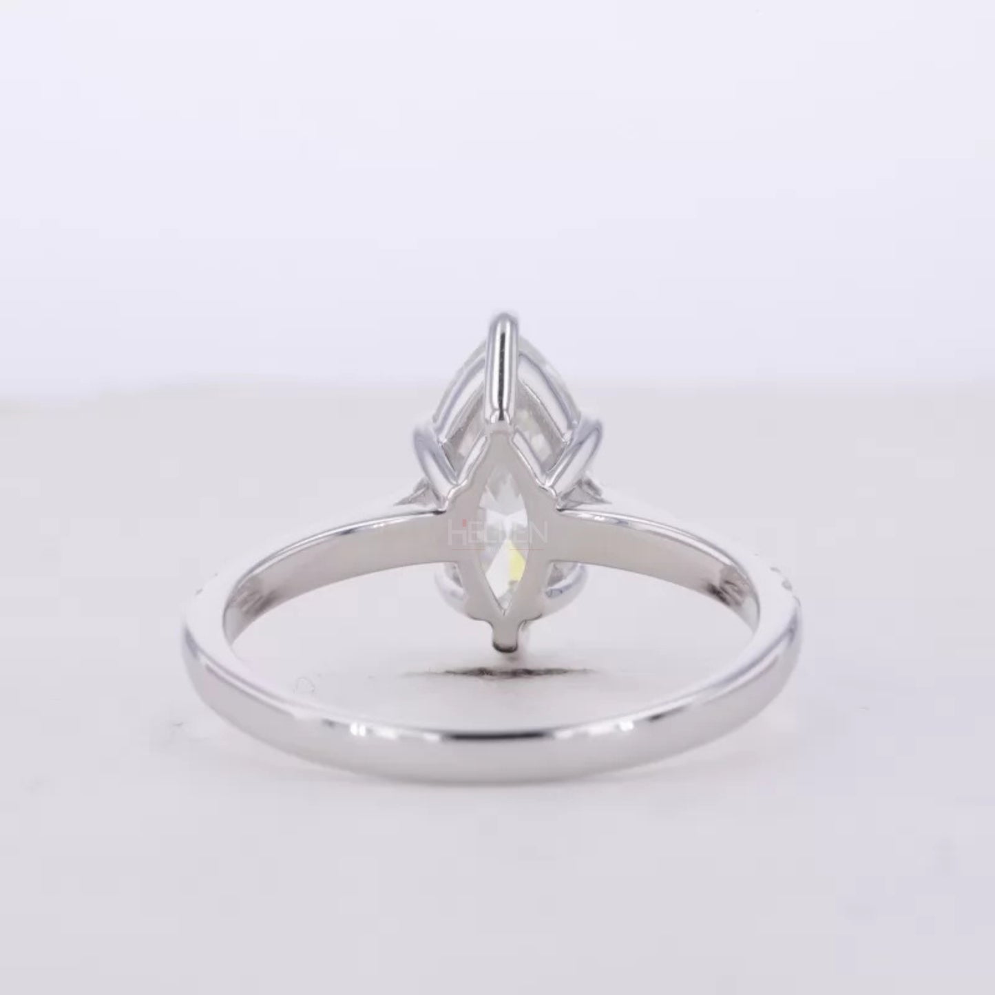 Marquis Cut Moissanite Solitaire with Claws Prong Pave Ring