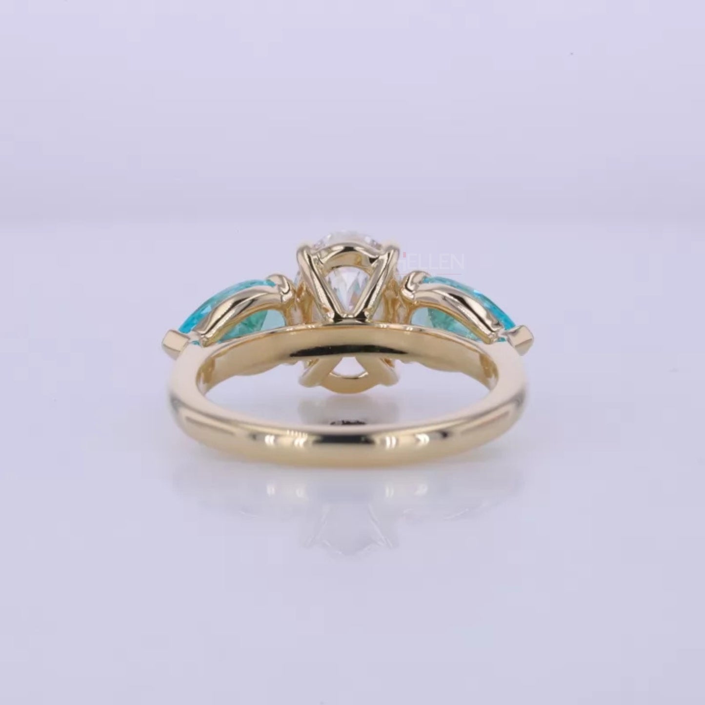 Aquamarine Pear & Oval Cut Moissanite 3 Stone Engagement Ring
