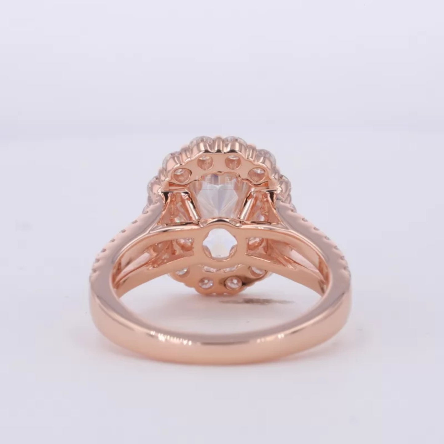 Oval Cut Halo Split Shank Moissanite Engagement Ring