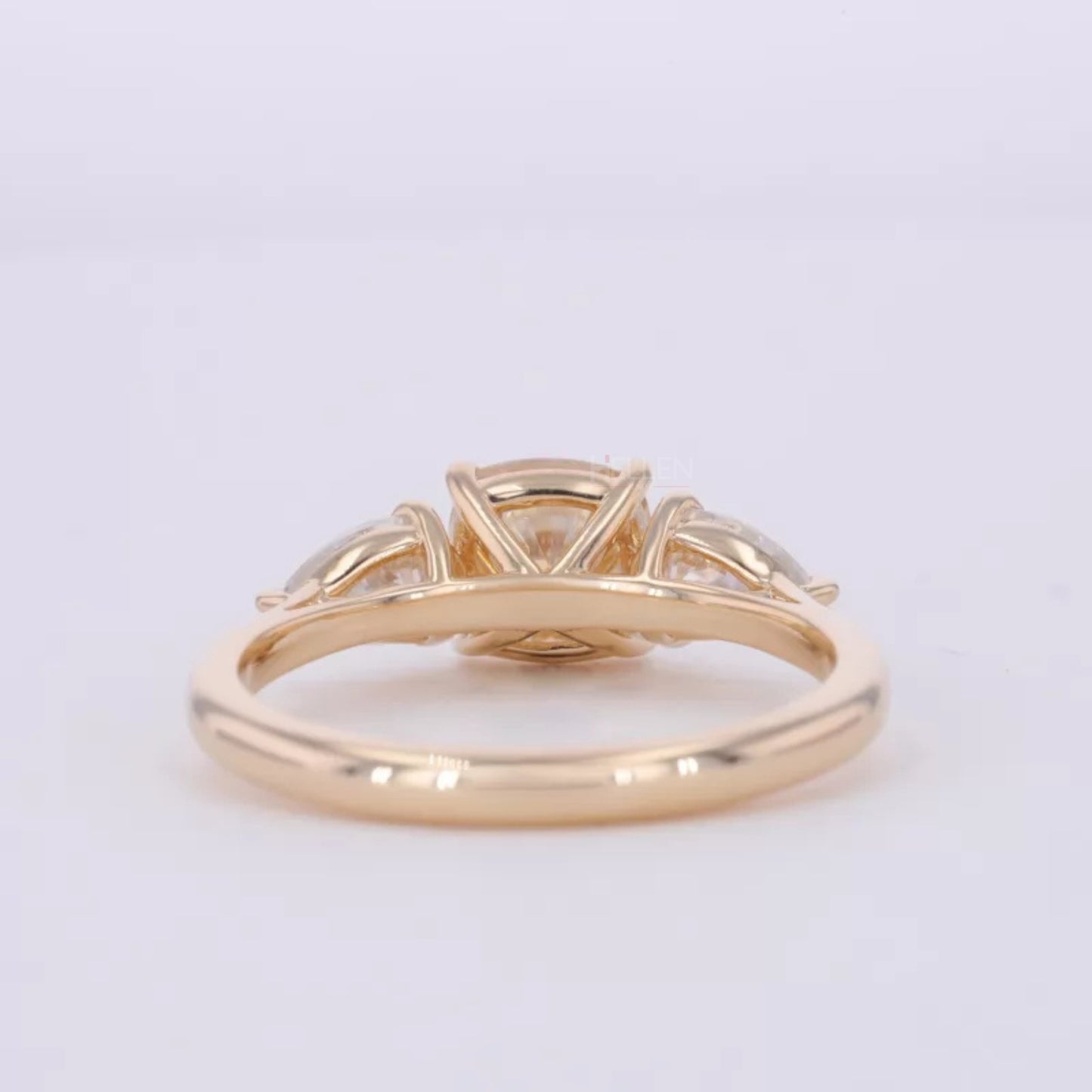 Centre Cushion And Pear Side Moissanite 3 Stone Ring