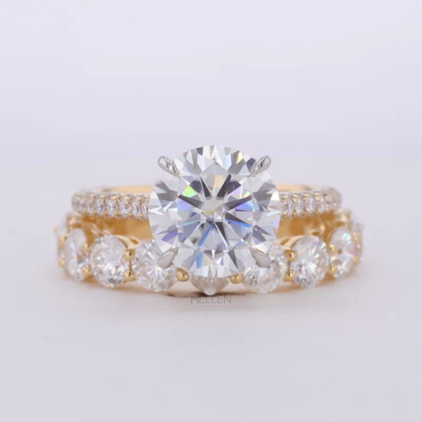 Round Solitaire Ring with Stackable Half Eternity Wedding Band