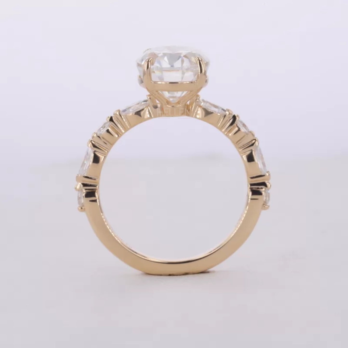 Oval Cut Solitaire with Marquise & Round Moissanite Band Ring