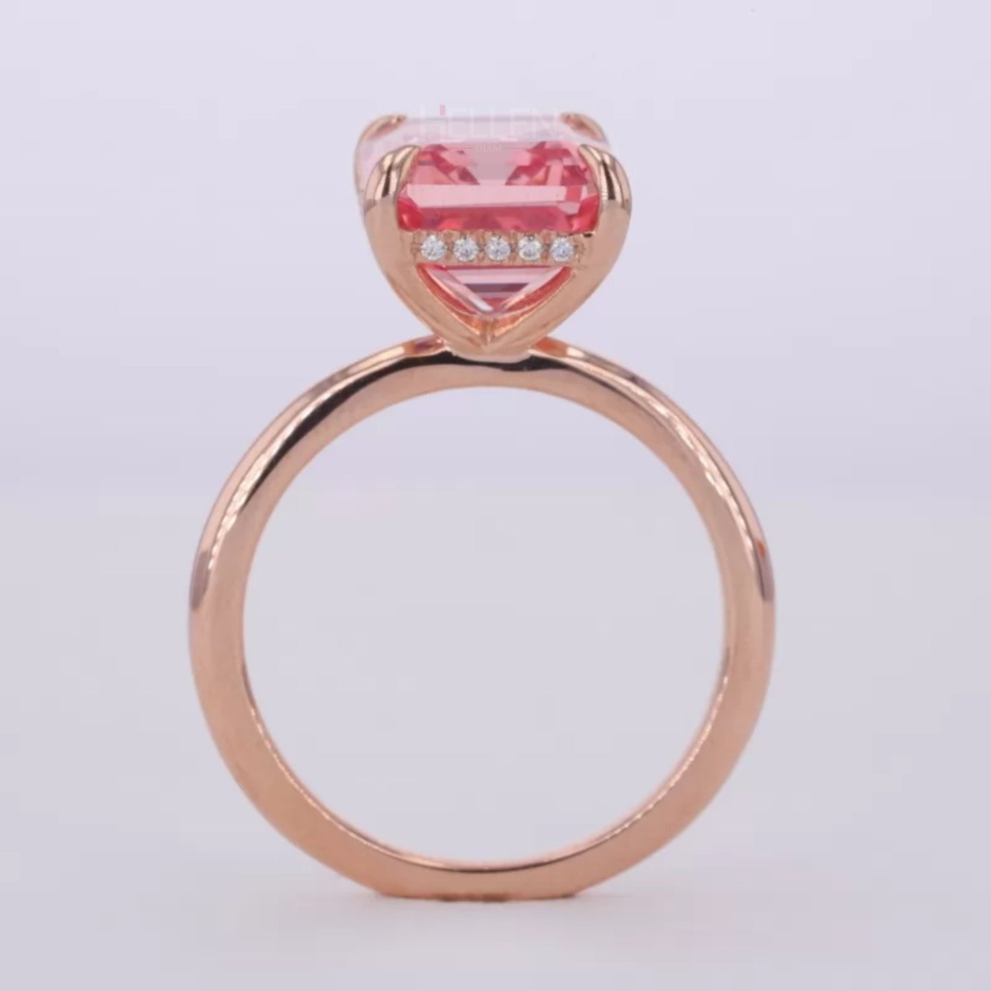 Pink Emerald Cut Gemstone Semi-Precious Halo Ring