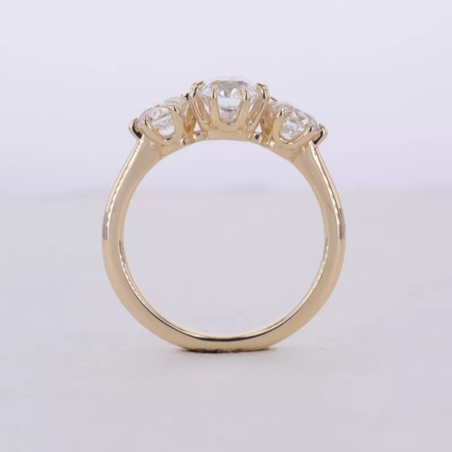 Centre Oval Cut And Round Side Moissanite 3 Stone Ring