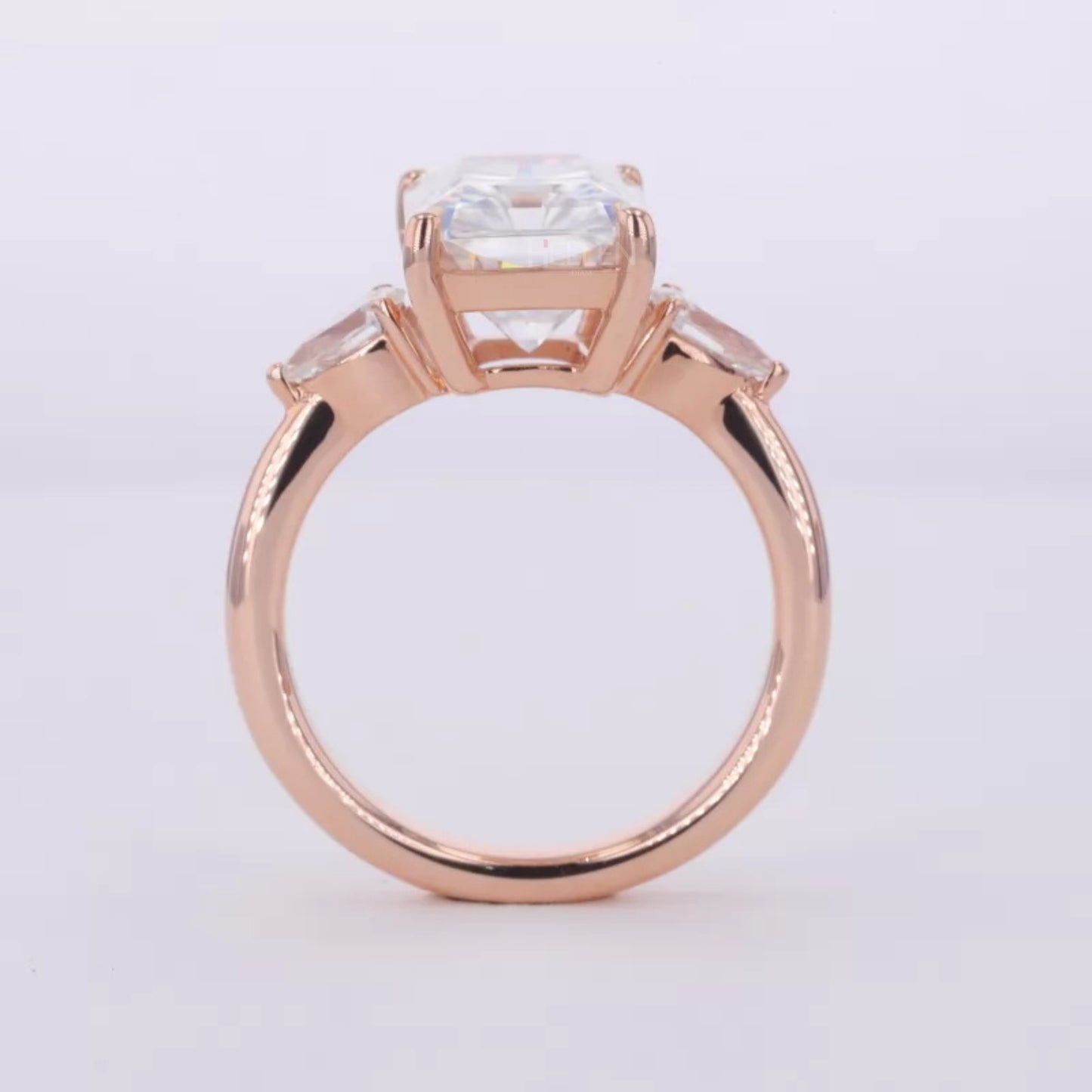 3 Stone Pear and Radiant Cut Moissanite Ring Pear Cut Side Stone - 925 Silver