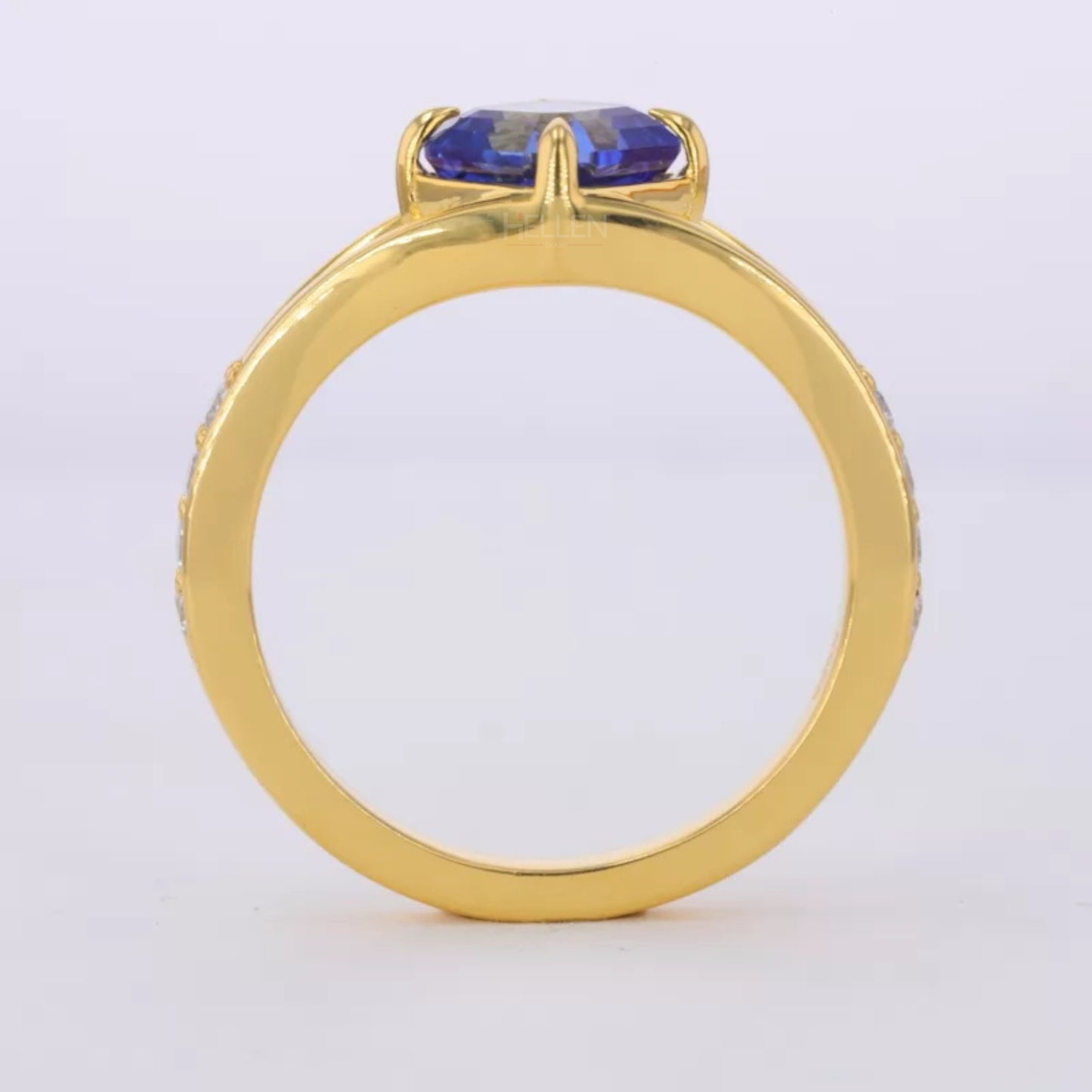 Princess Cut Blue Sapphire & Moissanite Pave Solitaire Ring