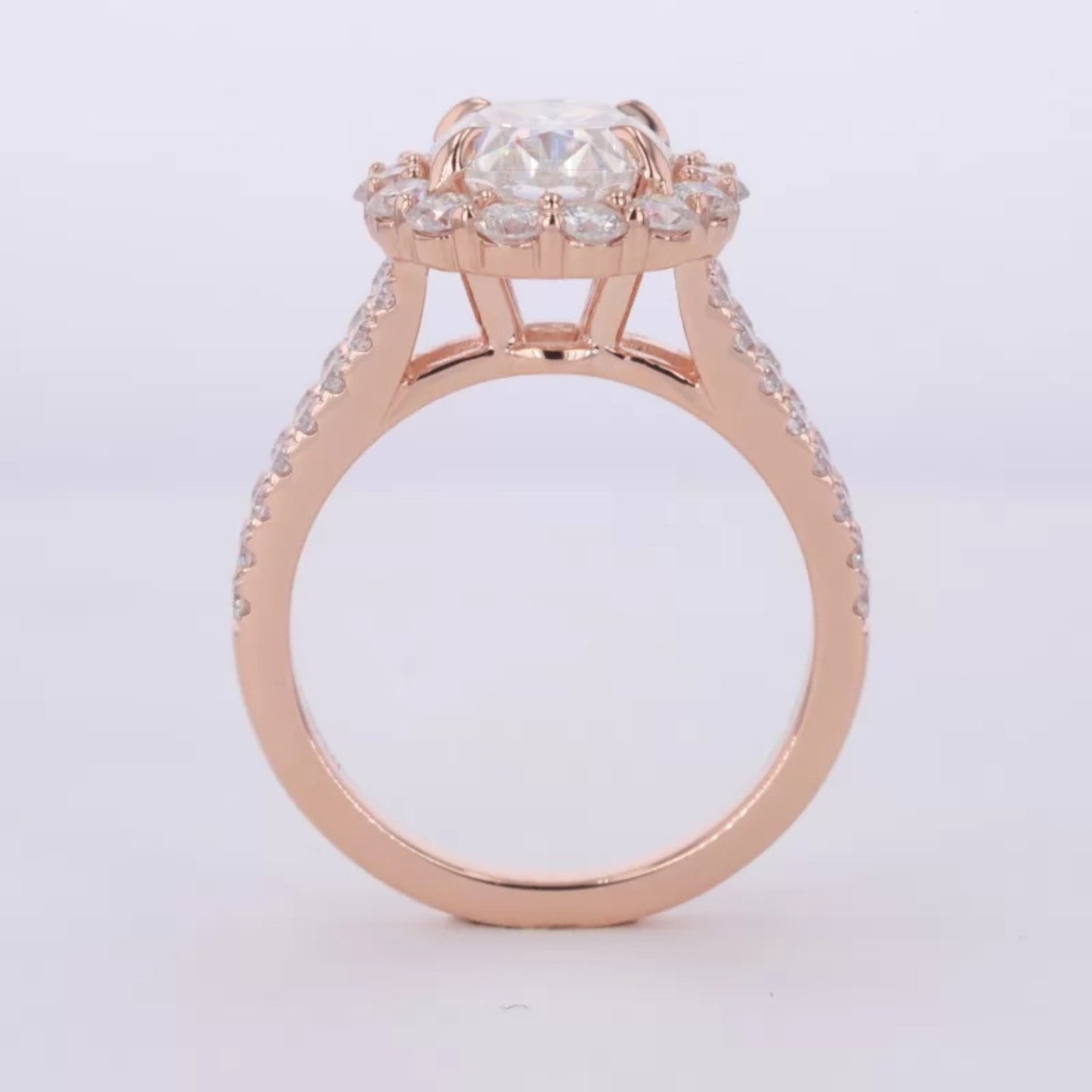Oval Cut Halo Split Shank Moissanite Engagement Ring