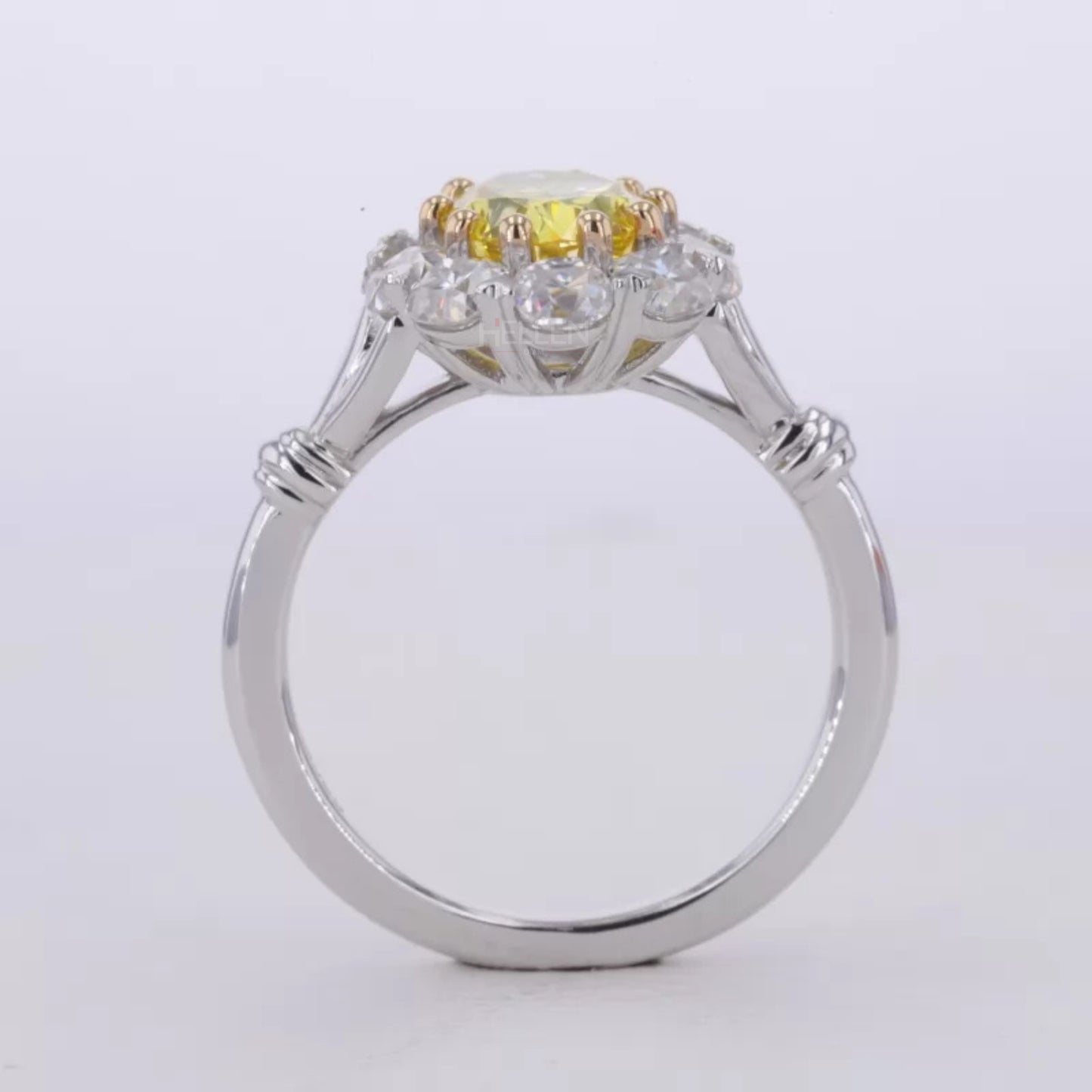 Halo Ring with Yellow Sapphire & Moissanite – Sterling Silver
