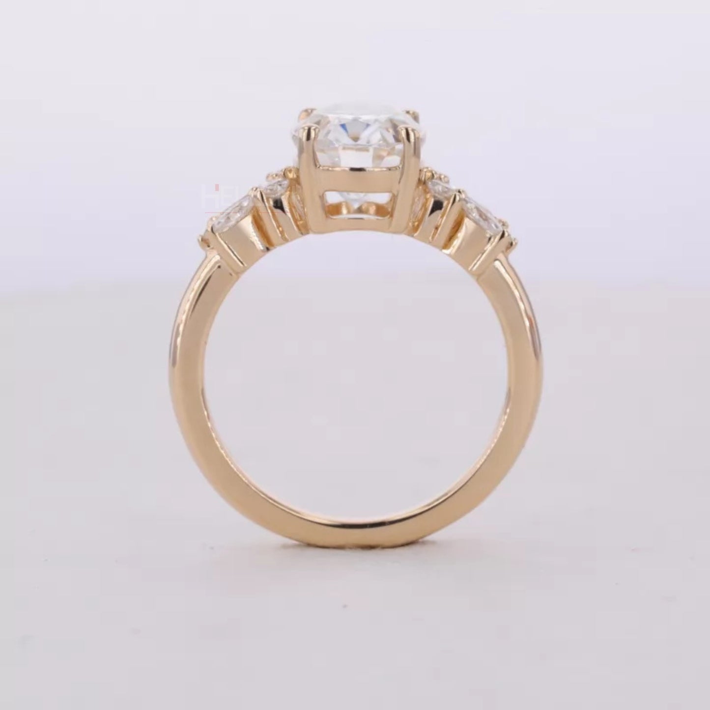 Oval Cut Solitaire with Marquis & Round Side Stone Natural Ring