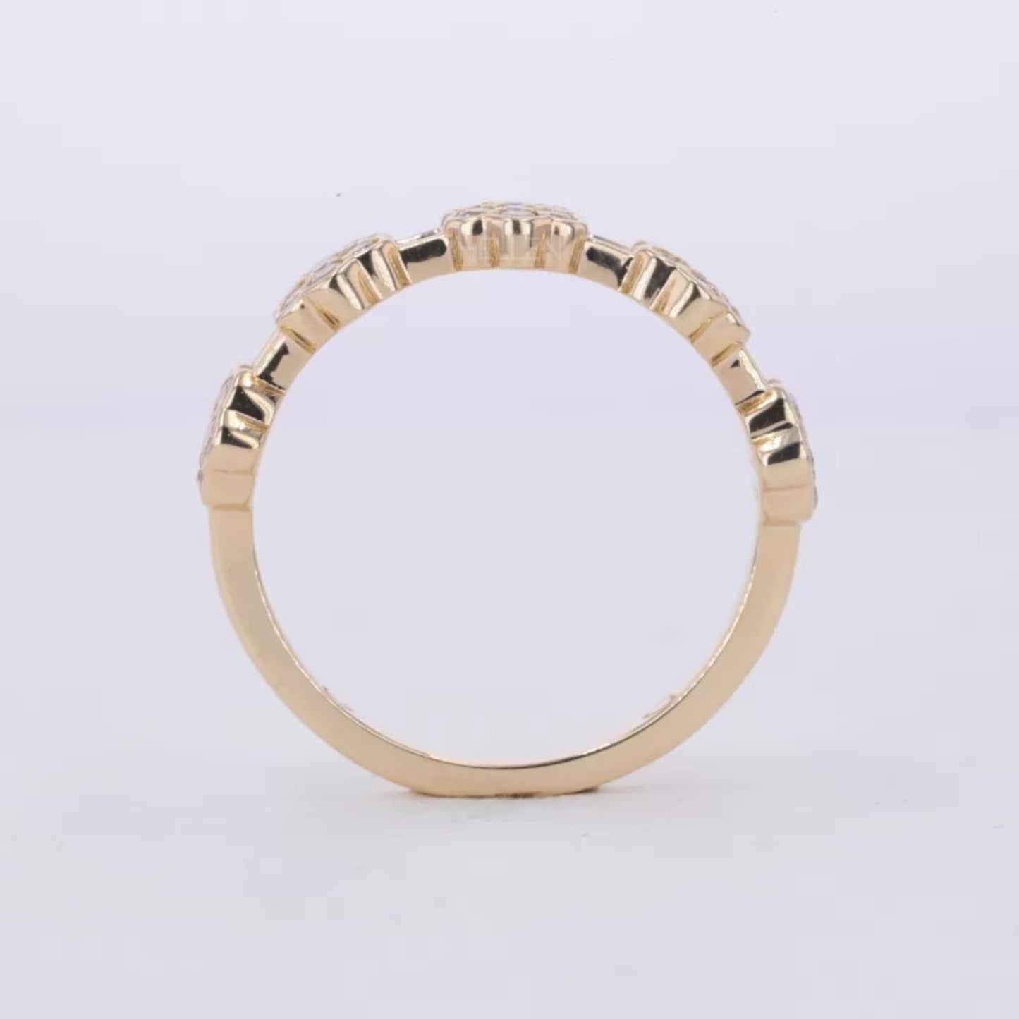 Floral Illusion Round Diamond Cluster Wedding Band