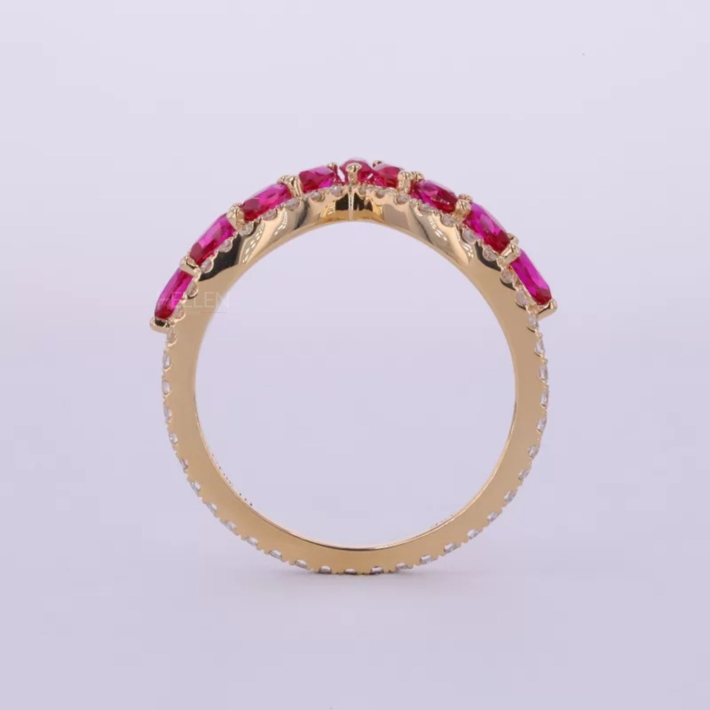 Red/Ruby Gemstone and Moissanite V-Shaped Ring – Eye-Catching