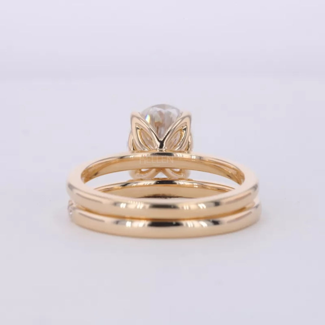 Oval Solitaire Ring with Stackable Half-Round Eternity Band