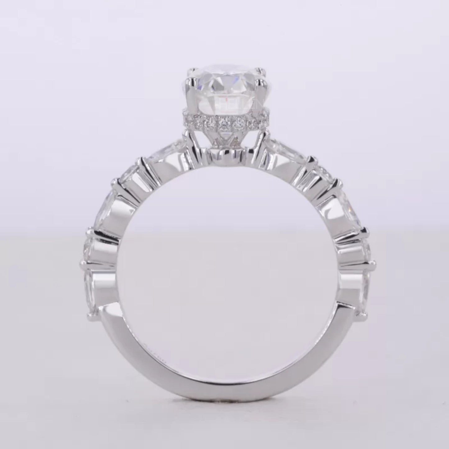 Oval Cut Solitaire with Marquise & Round Moissanite Hidden Halo Ring