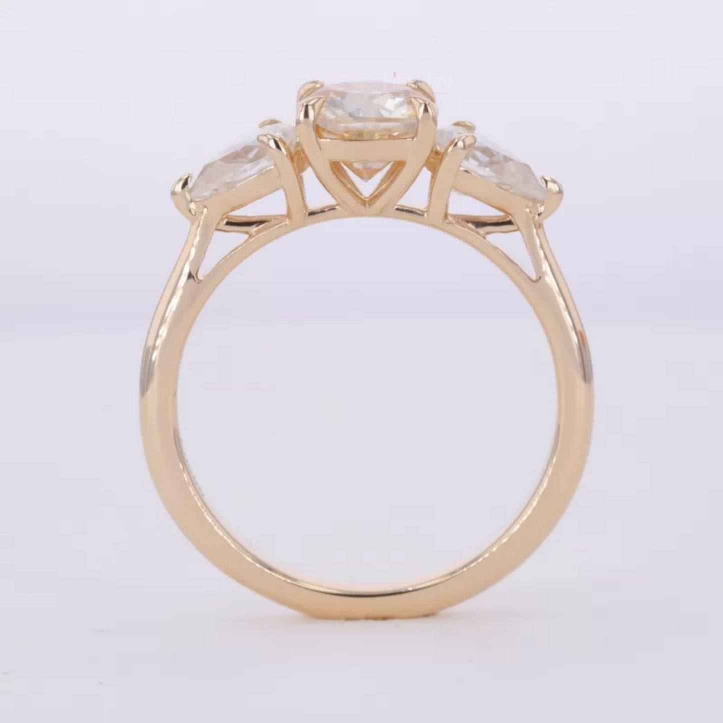 Centre Cushion And Pear Side Moissanite 3 Stone Ring