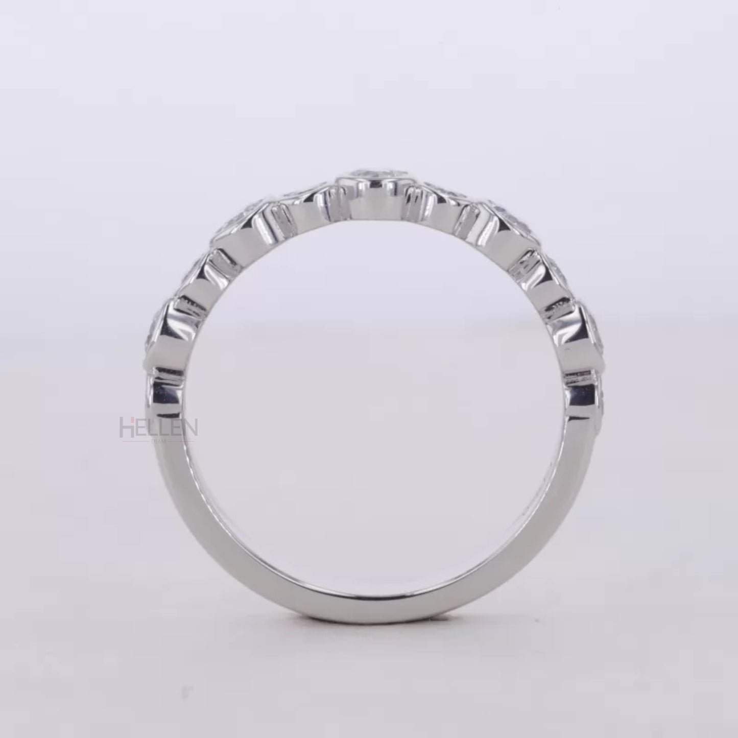 Round cut Bezel setting Moissanite sterling silver Anniversary Band