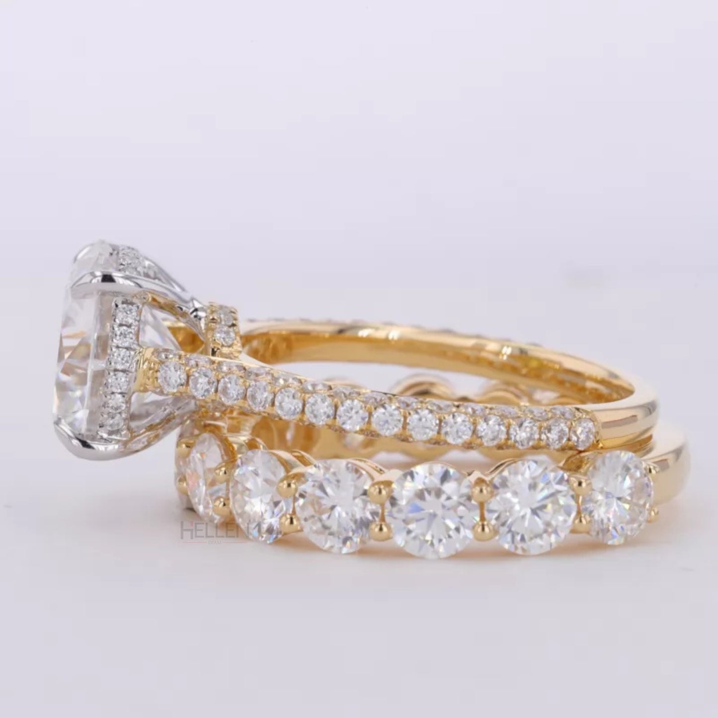 Round Solitaire Ring with Stackable Half Eternity Wedding Band