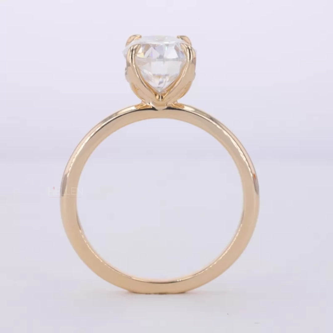 Oval Solitaire Ring with Stackable Half-Round Eternity Band
